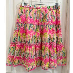 Lilly Pulitzer Pink Tropical Tiered Skirt XS Cotton Lined